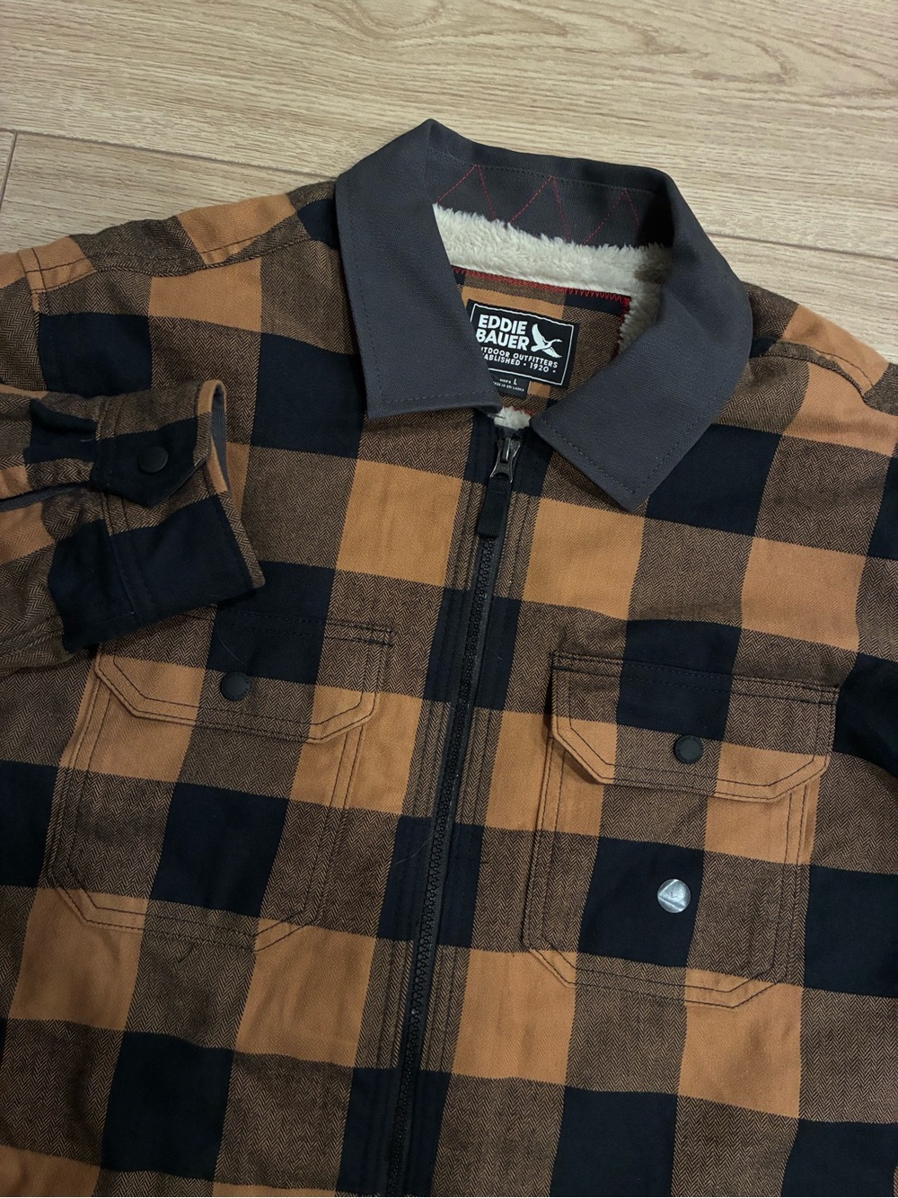 NEW Eddie Bauer Men’s Regular Fit Faux Shearling Lined Shirt Jacket Size L